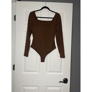 Shapellx Plus Size Shapewear Bodysuit Brown Long Sleeve Built In Bra XXL Nwot